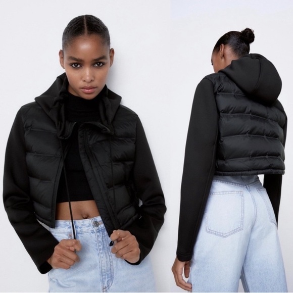 Zara black puffer jacket cropped Clearance